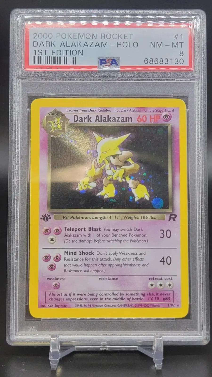 Dark Alakazam 1st Edition Holo Pokemon Team Rocket 1/82 PSA 8