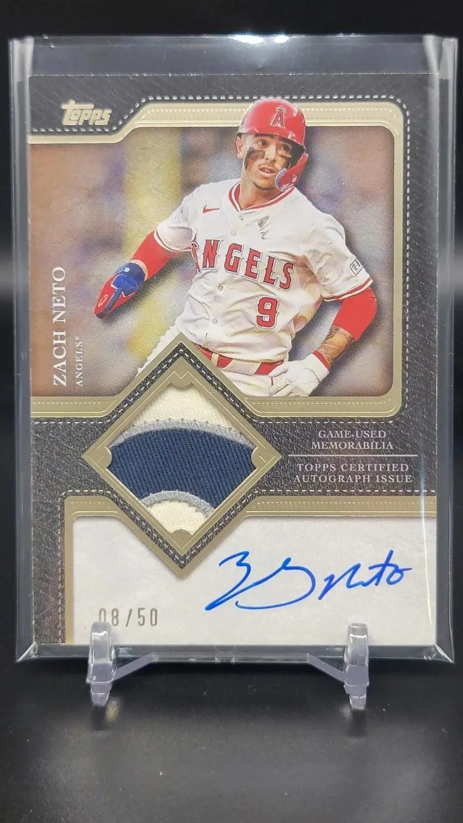 Zach Neto 2025 Topps Flagship Gold Patch Auto /50 Los Angeles Angels TFAP2-ZN