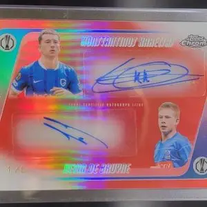 Konstantinos Karetsas Kevin De Bruyne 2025-26 Topps Chrome UEFA Red Dual Auto /5
