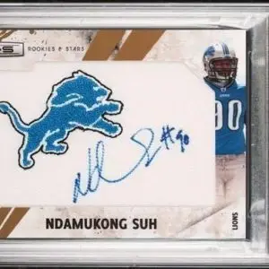 Ndamukong Suh 2010 Panini Rookies & Stars RC Patch Auto /297 Lions 291 PSA 8