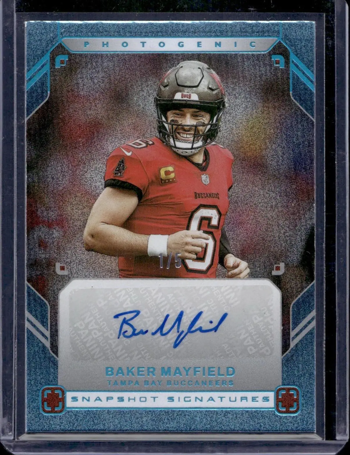 Baker Mayfield 2025 Panini Photogenic Platinum Auto /5 Buccaneers SNS-BKM