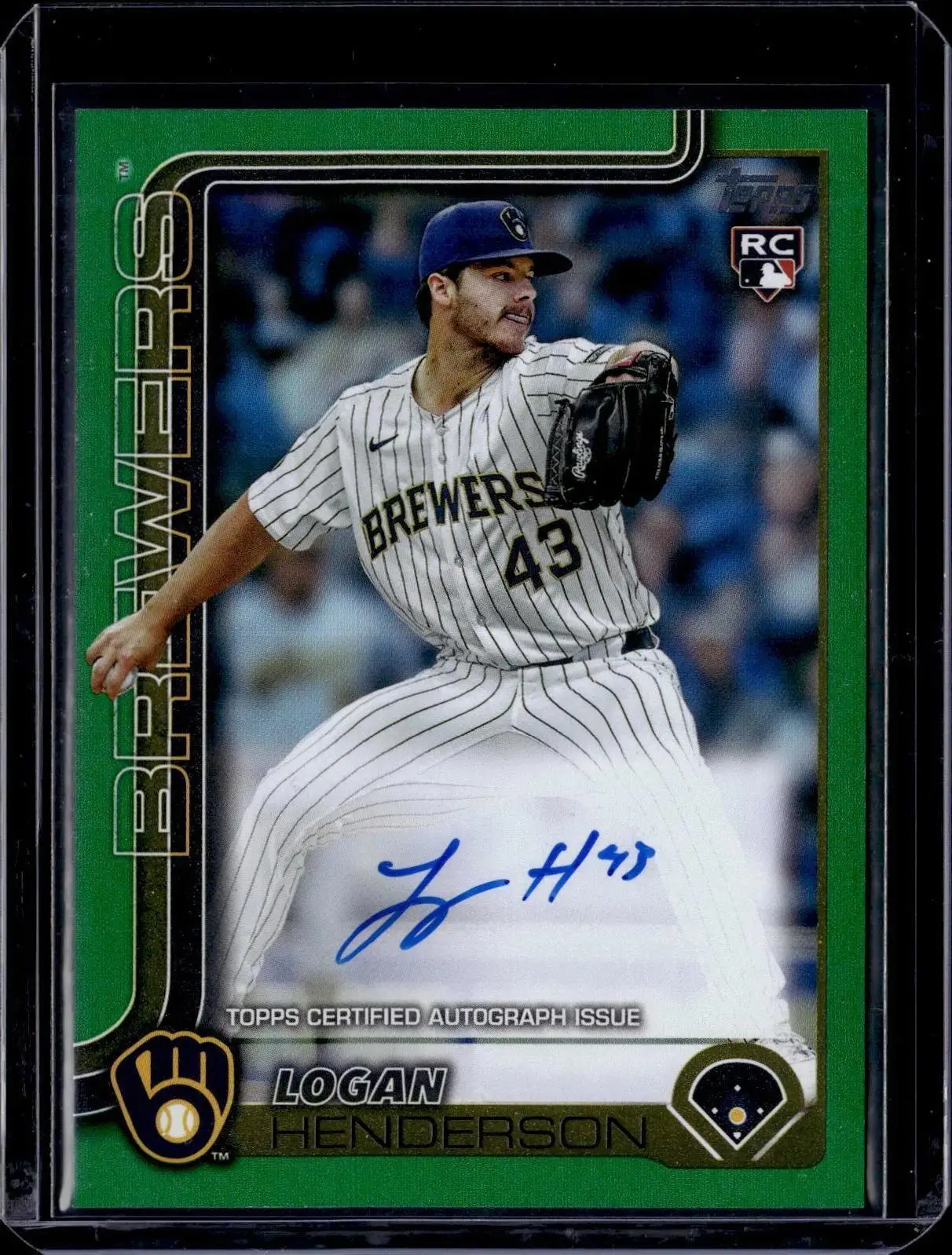 Logan Henderson 2025 Topps Update Real One Green Foil Auto /99 RC Brewers US137