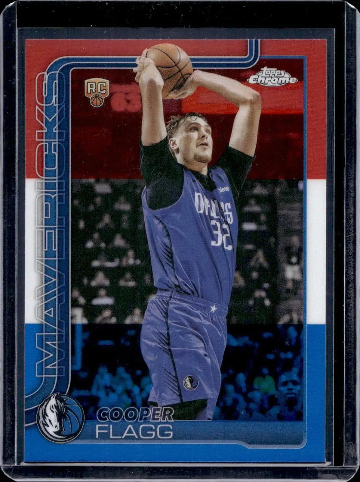 Cooper Flagg 2025-26 Topps Chrome Red White Blue Refractor RC Mavericks 251