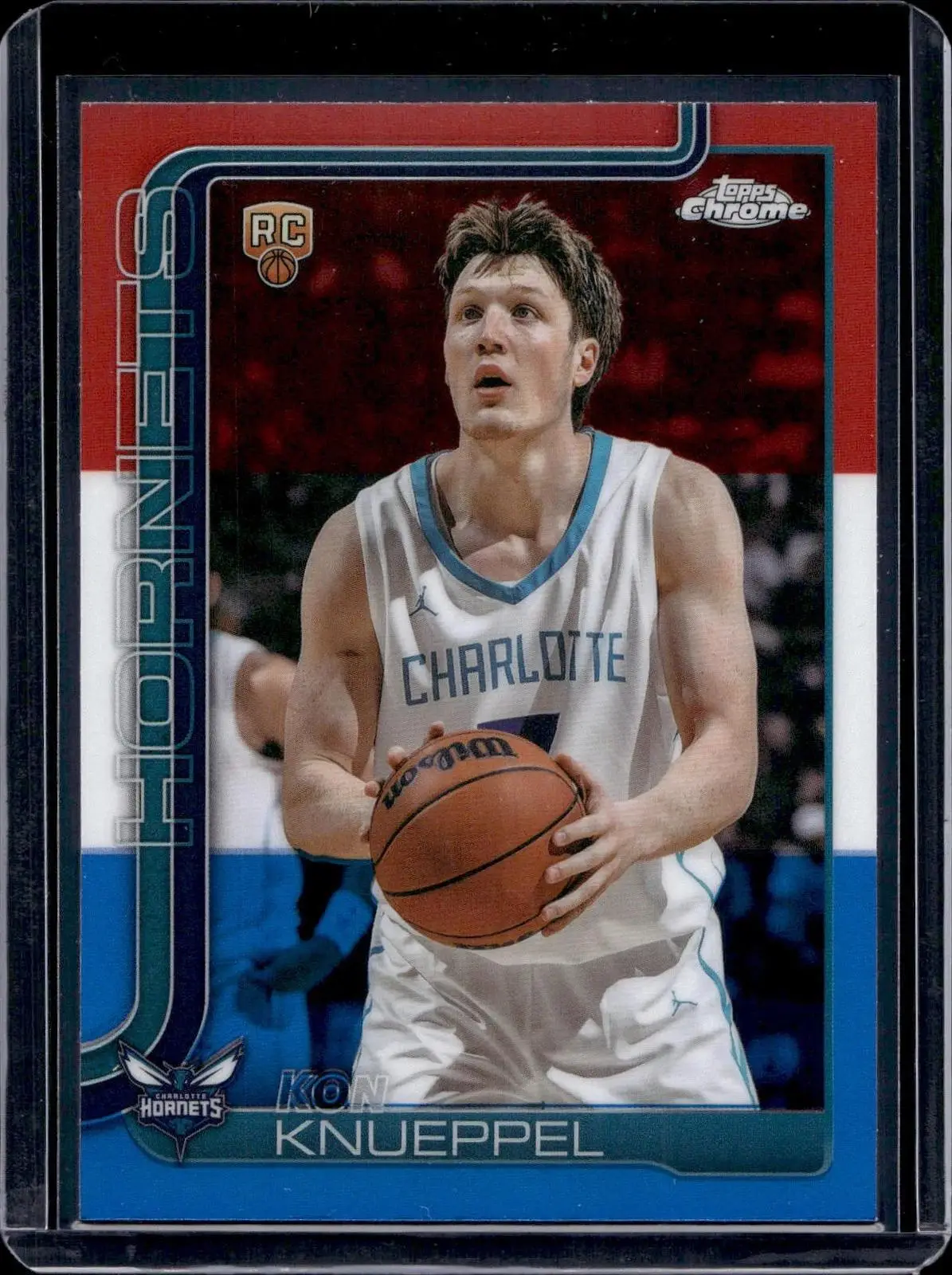 Kon Knueppel 2025-26 Topps Chrome Red White Blue Refractor RC Hornets 254