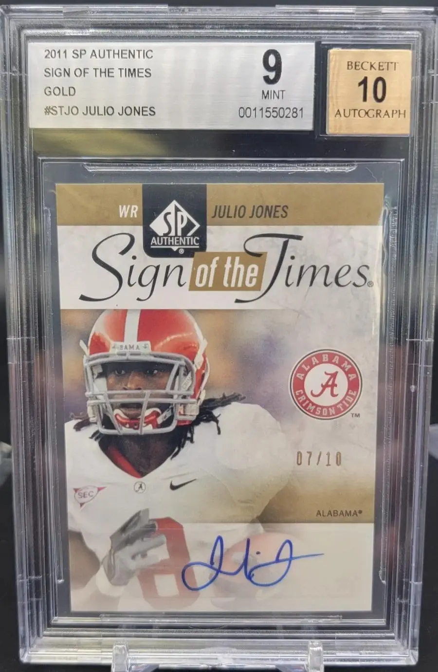 Julio Jones ***2011 SP Authentic Sign Of The Times Gold /10 Alabama Crimson Tide BGS 9