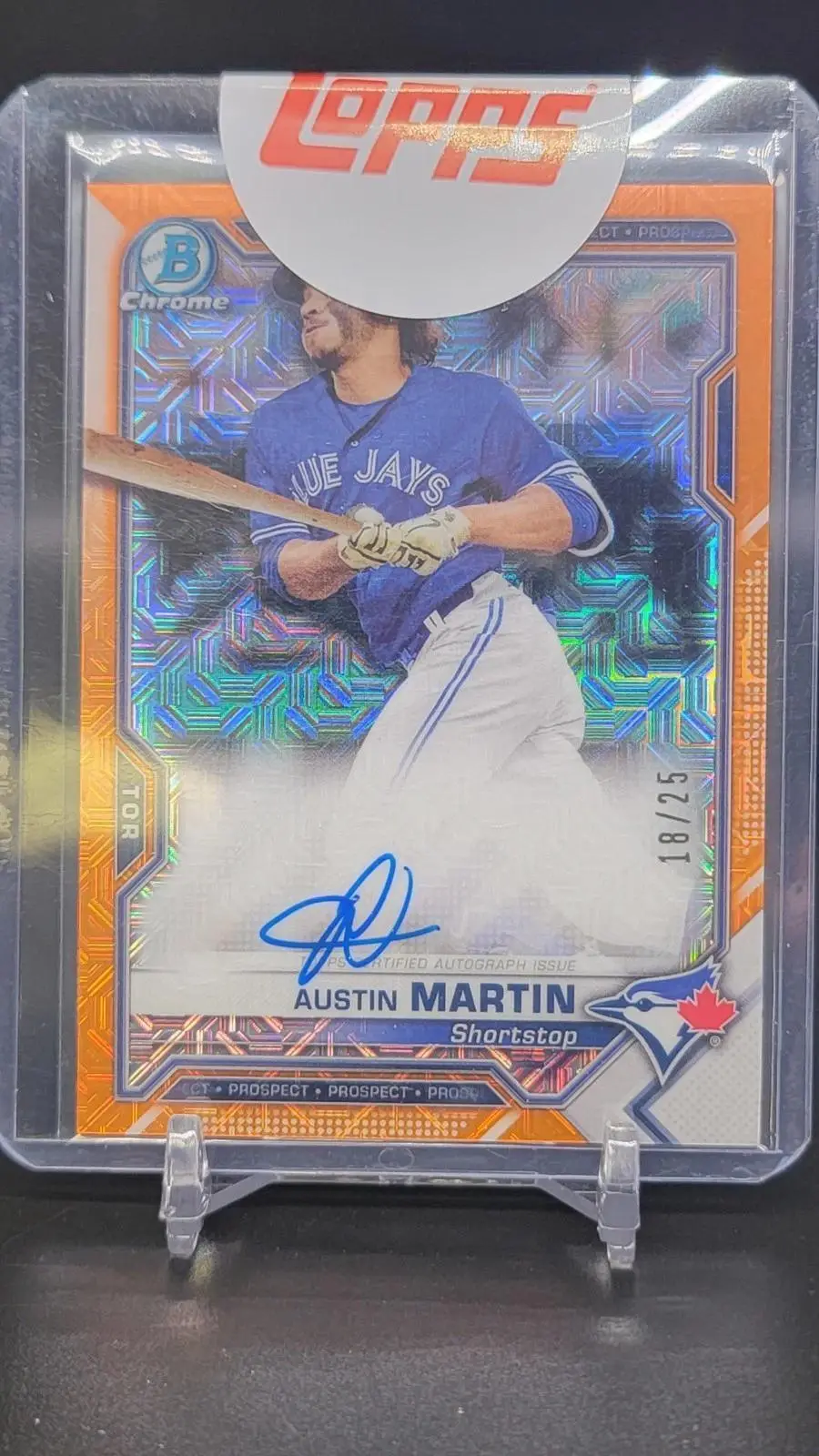 Austin Martin 2021 Bowman Chrome Mega Orange Mojo Auto /25 Blue Jays BCMA-AM