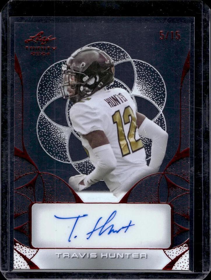 Travis Hunter 2024 Leaf Trinity Clear Auto Red /15 Colorado Buffaloes CA-TH2