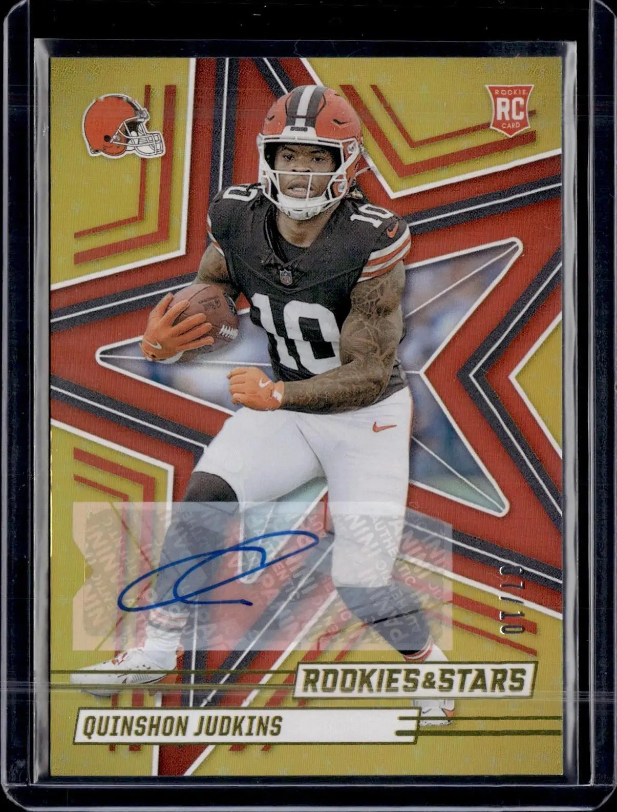 Quinshon Judkins 2025 Panini Rookies & Stars RC Gold Auto /10 Cleveland Browns