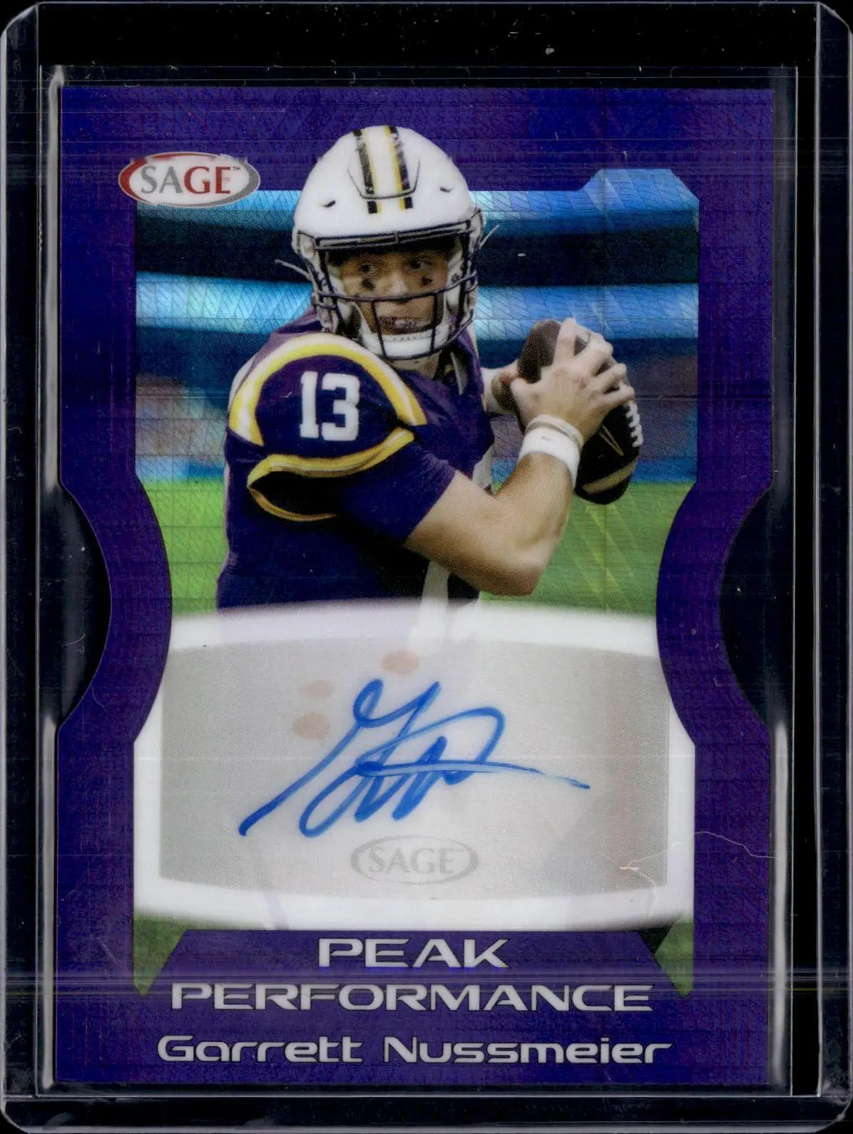 Garrett Nussmeier 2026 SAGE Peak Performance Signatures Purple LSU Tigers PKA-GN