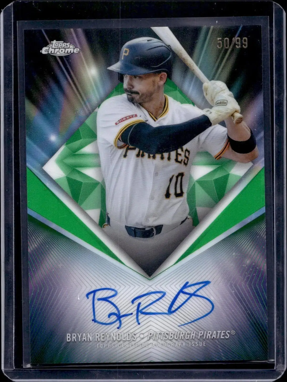 Bryan Reynolds 2026 Topps Chrome 75th Green Auto /99 Pittsburgh Pirates 75D-BR