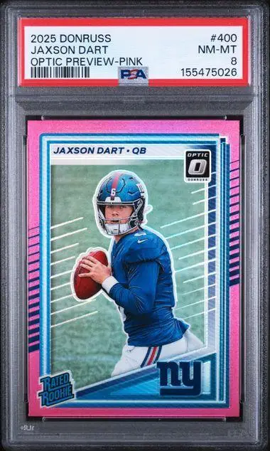 Jaxson Dart 2025 Donruss Optic Preview Pink Rated Rookie Giants 400 PSA 8