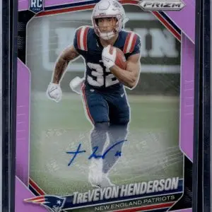 TreVeyon Henderson 2025 Panini Prizm RC Auto Pink New England Patriots 343