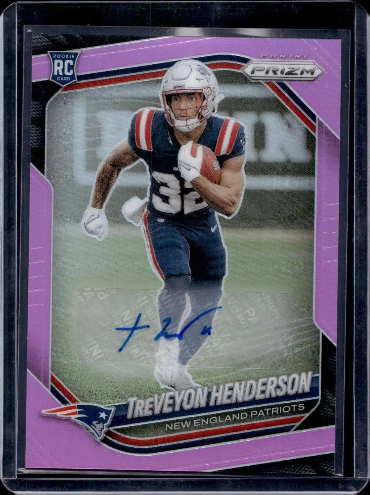 TreVeyon Henderson 2025 Panini Prizm RC Auto Pink New England Patriots 343