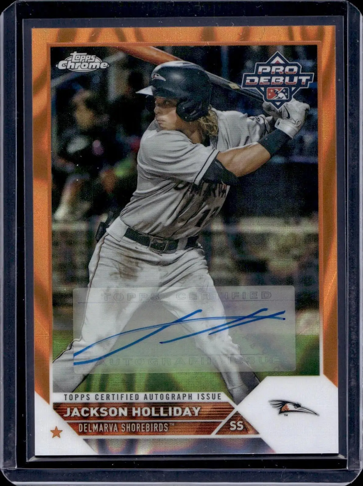 Jackson Holliday 2023 Topps Pro Debut Chrome Orange Auto /25 Delmarva Shorebirds