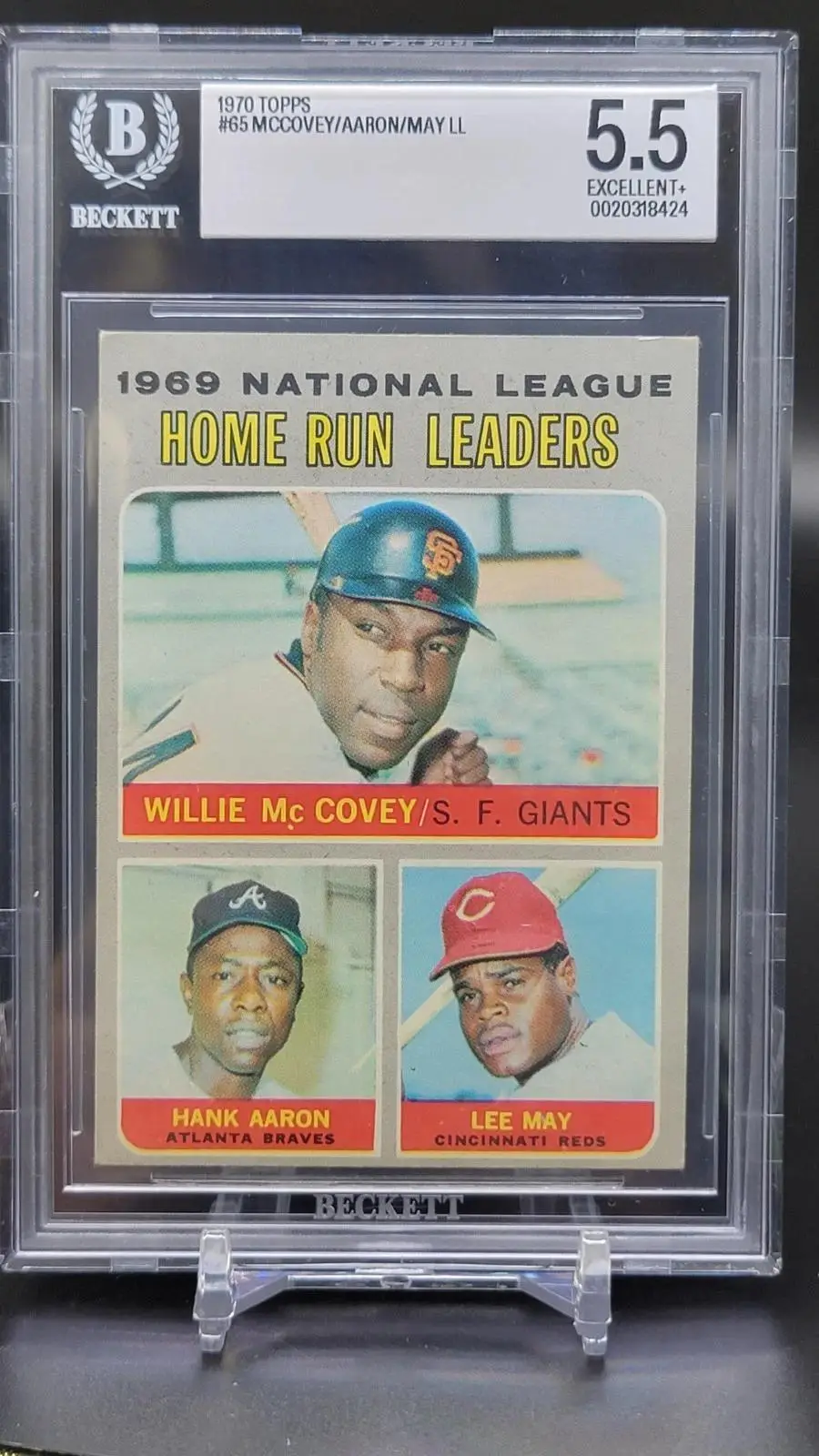 McCovey Aaron May 1970 Topps NL Home Run Leaders 65 BVG 5.5