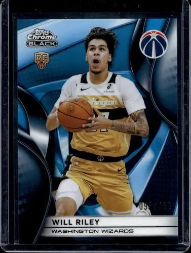 Will Riley 2025-26 Topps Chrome Black Blue Refractor /150 RC Washington Wizards