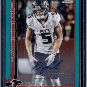 Drake London 2025 Topps Chrome Teal Refractor Auto /199 Atlanta Falcons BA-DL